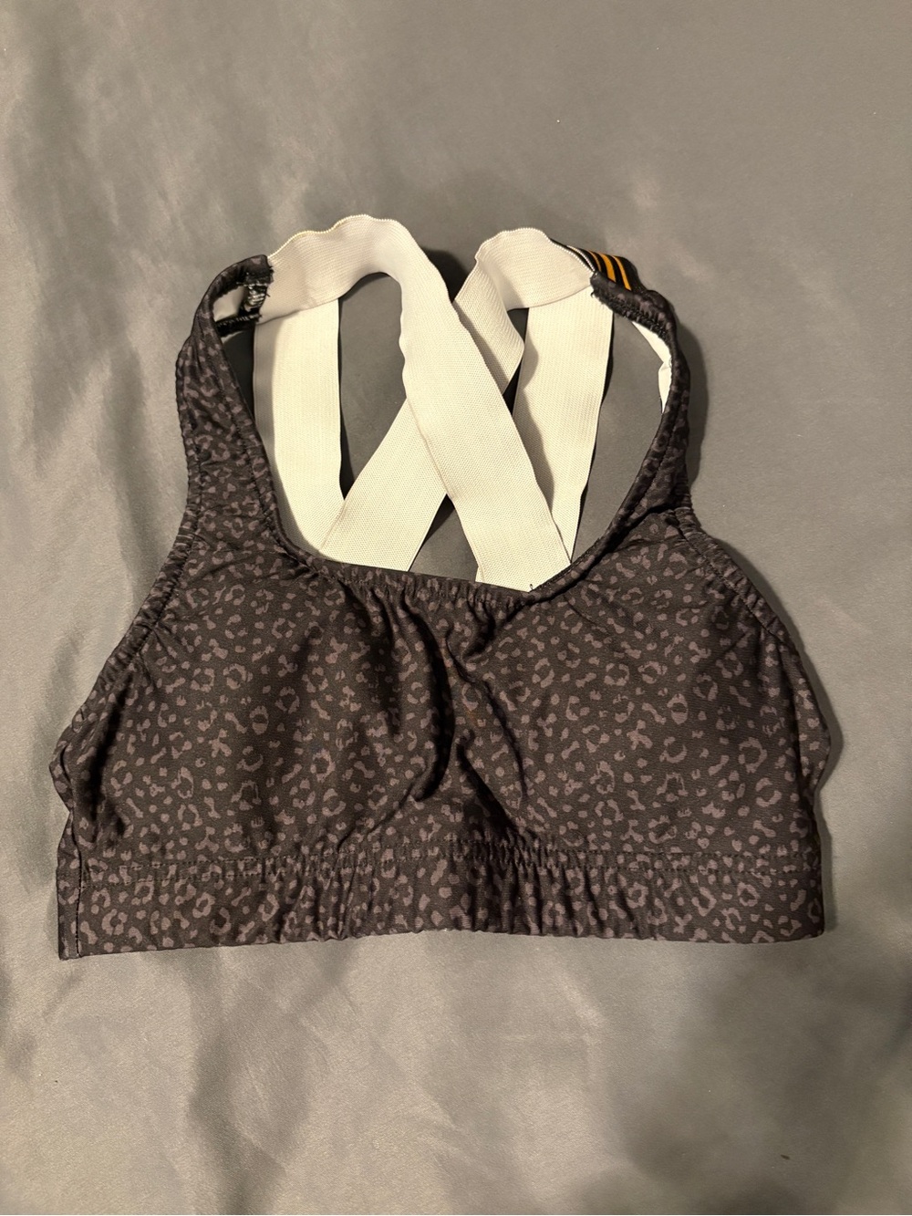 Varsity Cheer Dark Gray Leopard Print Sports Bra with Crisscross Straps